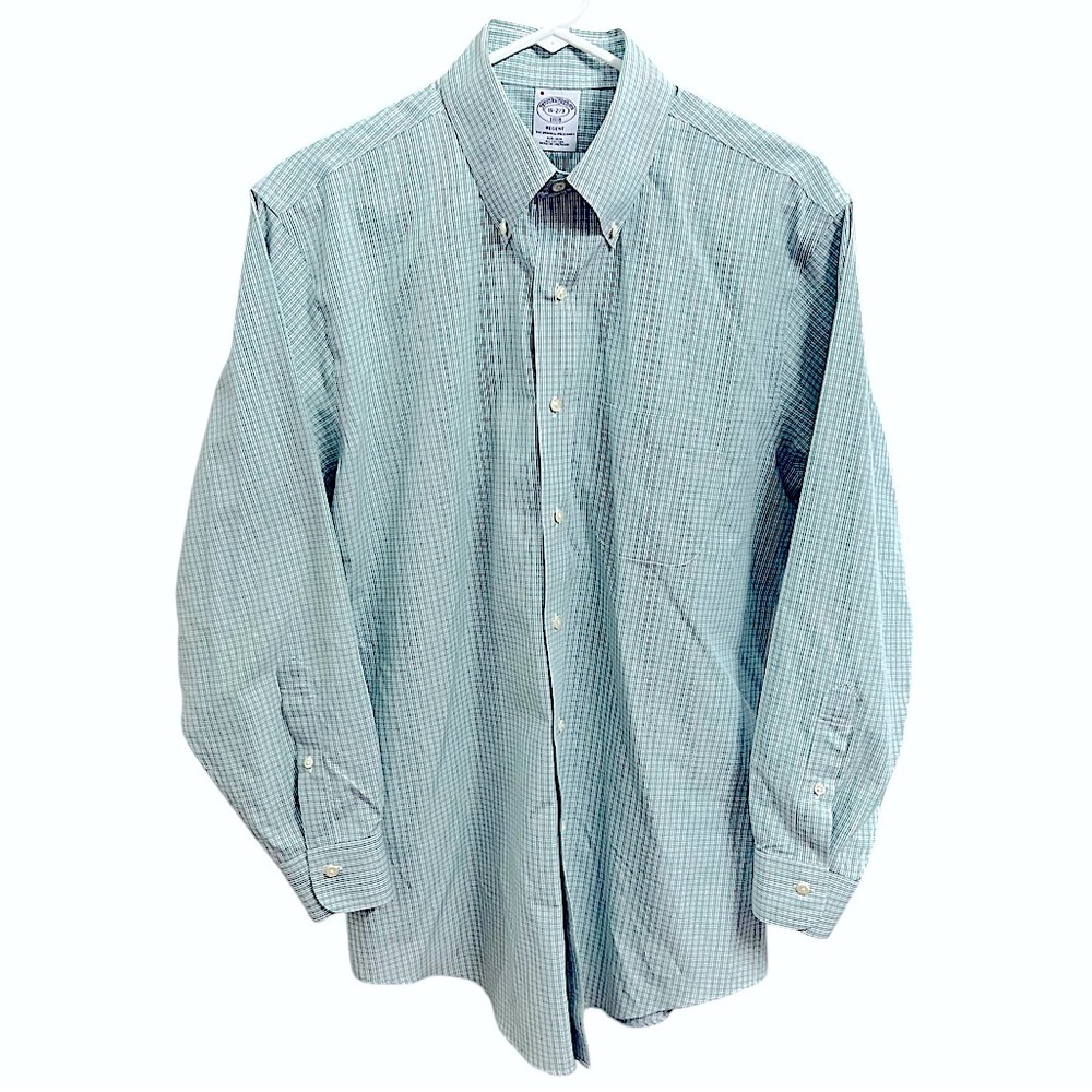 BROOKS BROTHERS MENS REGENT FIT BUTTON DOWN GREEN PLAID NON IRON SHIRT LARGE